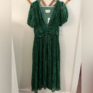 NWT ANTHROPOLOGY GREEN VELVET DRESS